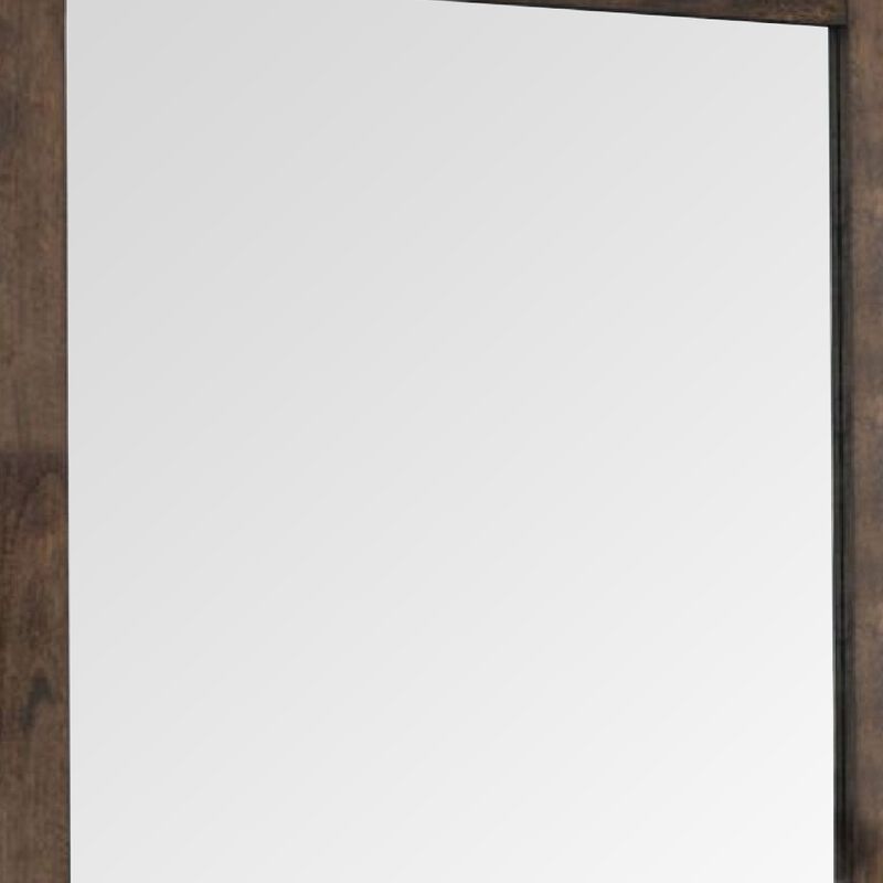 41 Inch Wood Portrait Mirror, Beveled Trim Top, Wood Grain, Oak Brown - Benzara