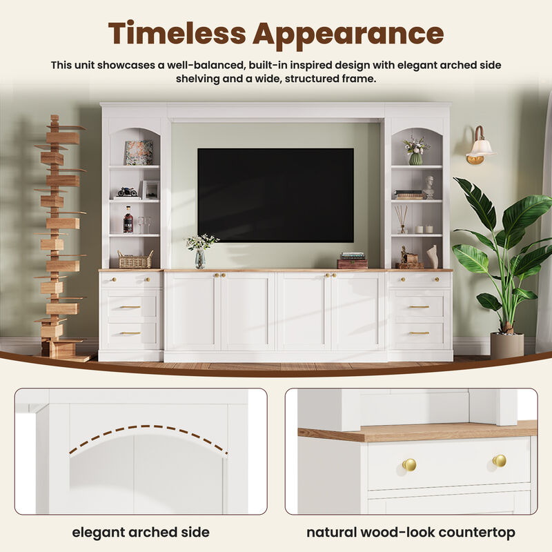 Whisen 106 Inch Farmhouse Entertainment Center with Drawers, Rustic TV Stand & Bookshelf Media Console for Living Room image number 3