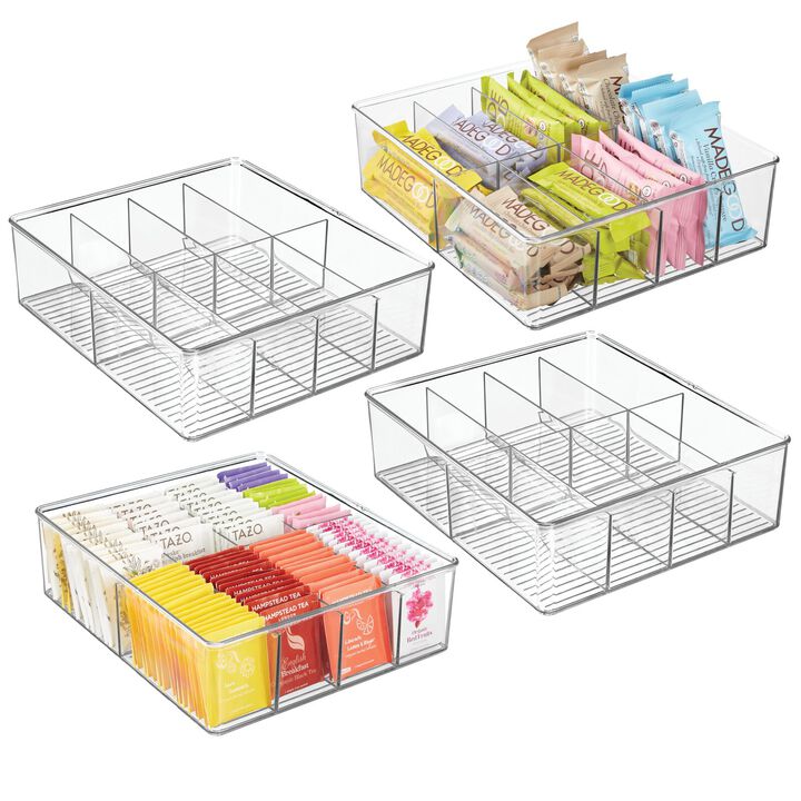 mDesign Plastic Extra Wide Divided Kitchen Cabinet Organizer Box, 4 Pack, Clear