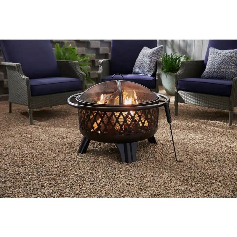 Steel Fire Pit Grill with Protective Screen For Outdoor Gatherings