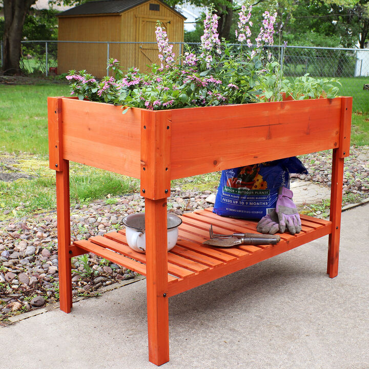 Sunnydaze Wooden Raised Garden Bed Planter Box with Shelf - 42 in