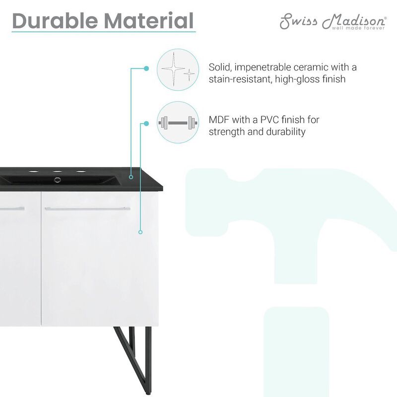 60 in. White, Double Basin Bathroom Vanity, Black, 3-Hole Sink Top image number 2
