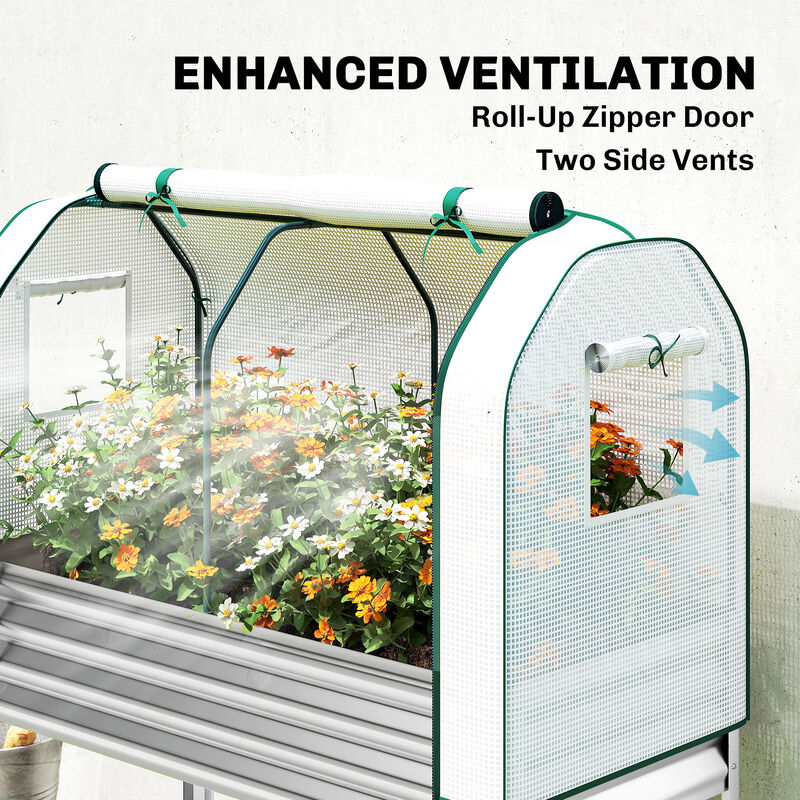 Hivvago Metal Raised Planter with Greenhouse Cover and Shelf image number 4