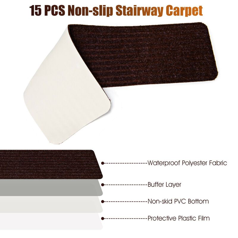 15 Pieces 30 x 8 Inch Slip Resistant Soft Stair Treads Carpet