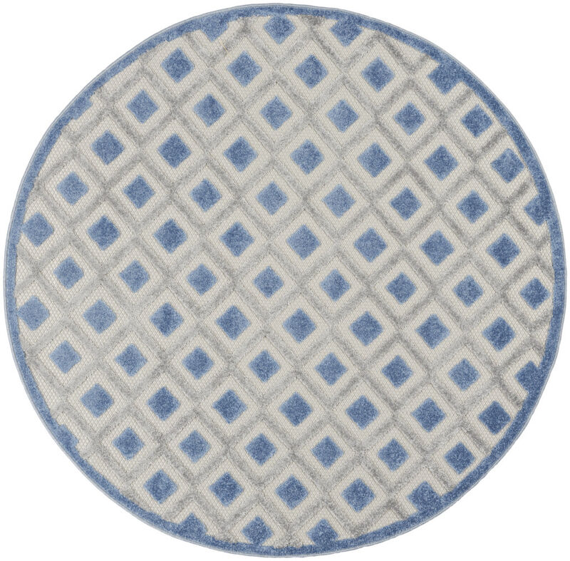HomeRoots 4' Blue And Gray Round Geometric Indoor Outdoor Area Rug image number 0
