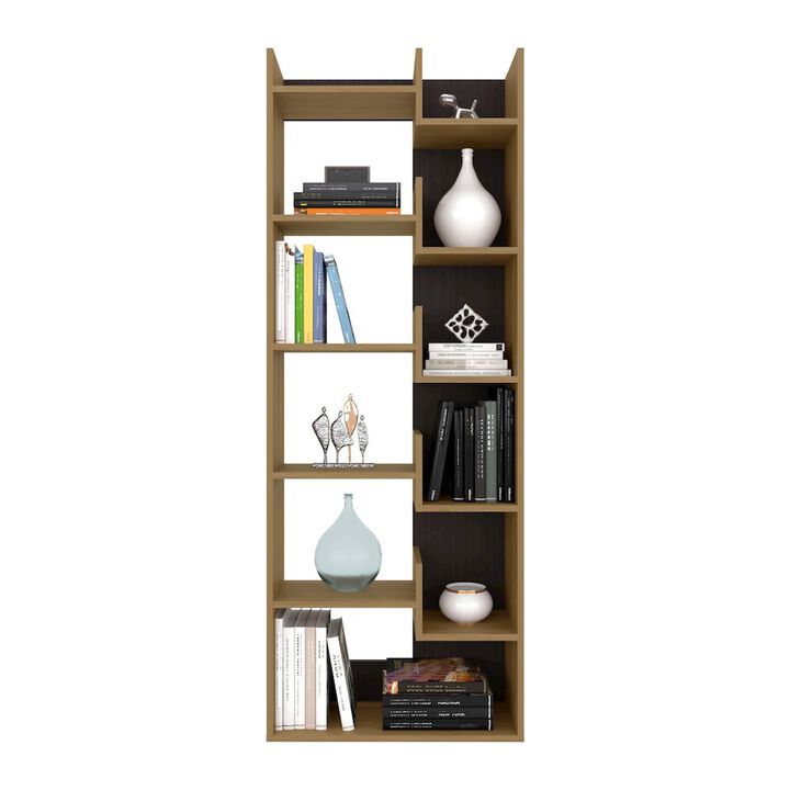 Hoodsport Bookcase, 11 Shelves, Natural Oak / Black Wengue