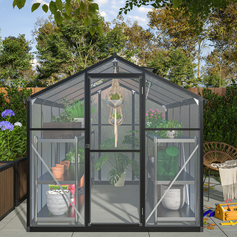 6x8 FT Greenhouse for Outdoors, Polycarbonate Greenhouse with Quick Setup Structure and Roof Vent image number 2