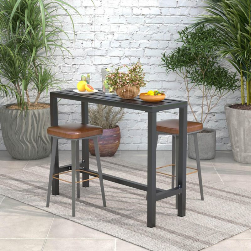 Hivvago Outdoor Bar Table with Waterproof Top and Heavy-duty Metal Frame
