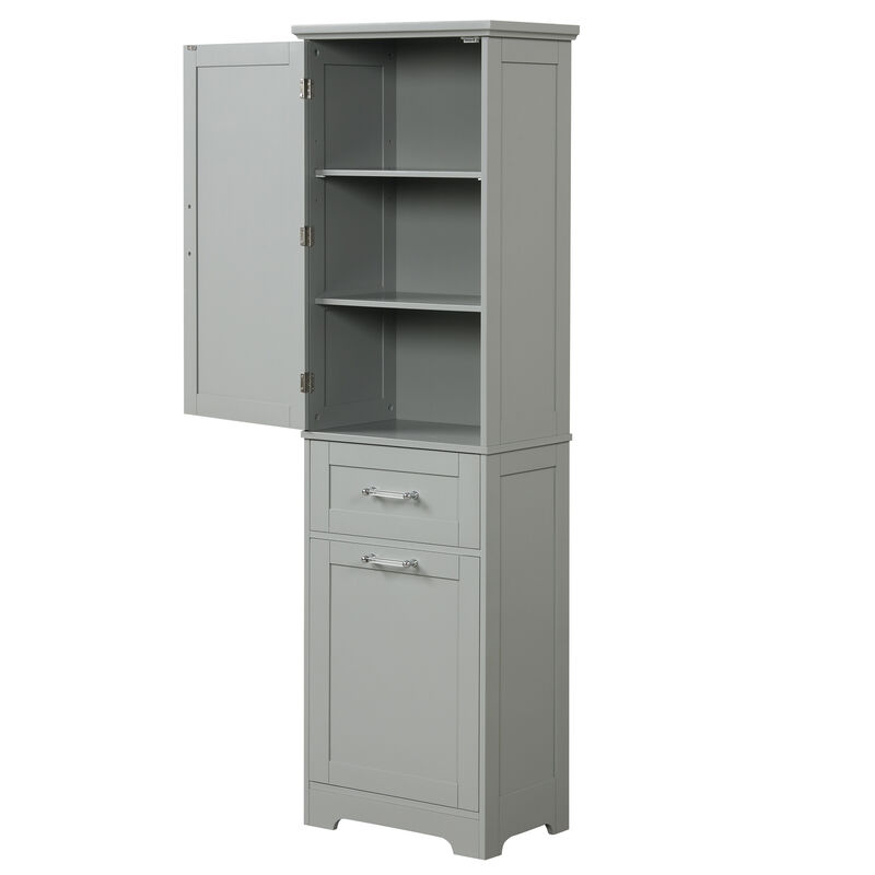 Whisen Bathroom Storage Cabinet, Freestanding Verticle Storage Cabinet with Two Different Size Drawers and Adjustable Shelf
