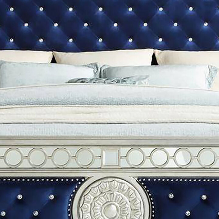 Queen Bed with Button Tufting and Mirror Trim, Black