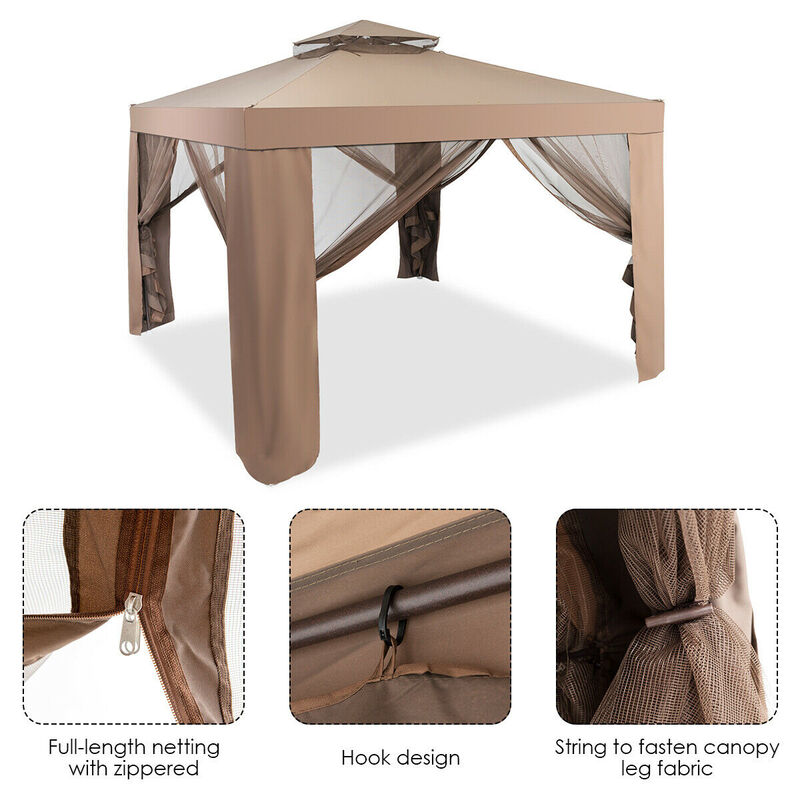 Canopy and Garden Structures Gazebo with Netting for Outdoors-Brown image number 6
