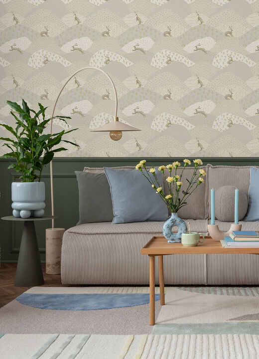 Peter Light Grey Rabbit Fields Wallpaper
