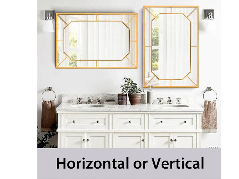 36"x24" Gold Irregular Wall Mirror &ndash; Tempered Glass Modern Accent Decor