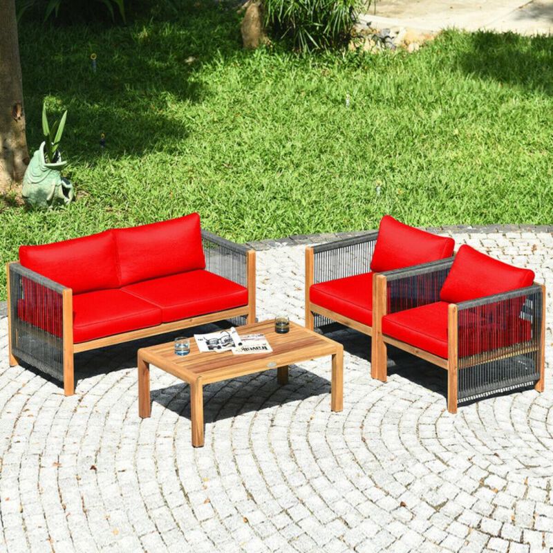 Hivvago 4 Pieces Acacia Wood Sofa Set with Cushions for Outdoor Patio