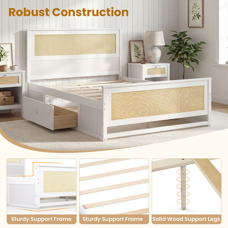 Modern Full Rattan Bed Frame with Under-Bed Storage Drawers image number 4