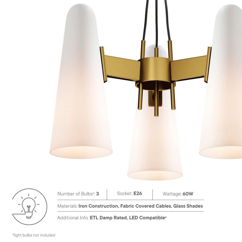 Modway Beacon 3-Light Pendant Light in Opal Satin Brass, Brown, 20.5 x 20.5 x 73 image number 6