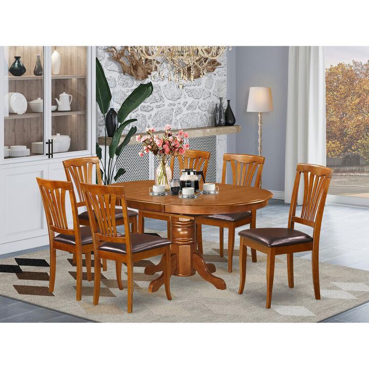 7 Pc Avon Table with Leaf and 6 Padded Leather Chairs.