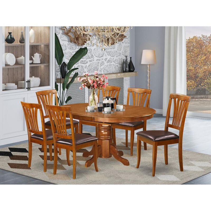 7 Pc Avon Table with Leaf and 6 Padded Leather Chairs.