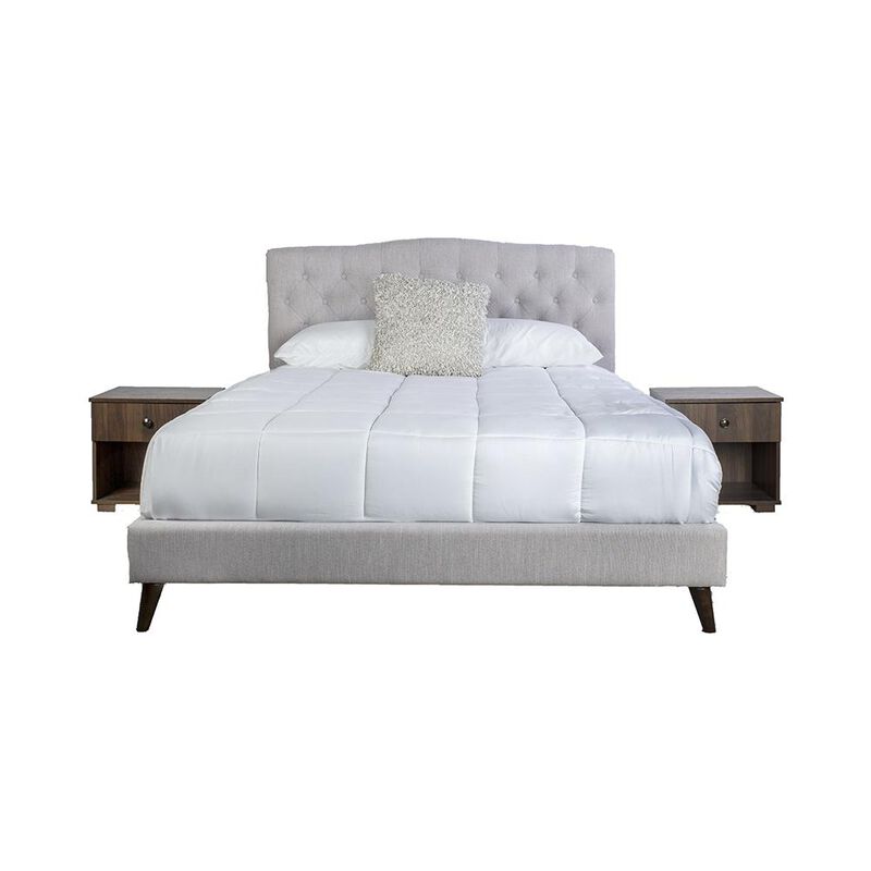Rachel Upholstered King Bed In A Box W/ 2 Nightstands