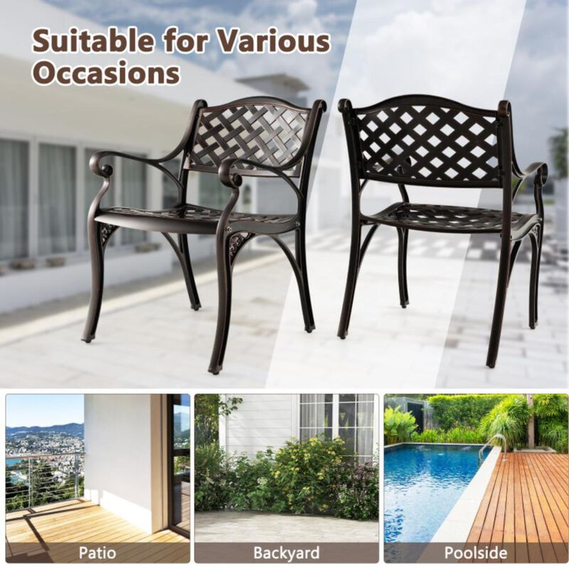 Hivvago Cast Aluminum Patio Chairs Set of 2 Dining Chairs with Armrests Diamond Pattern