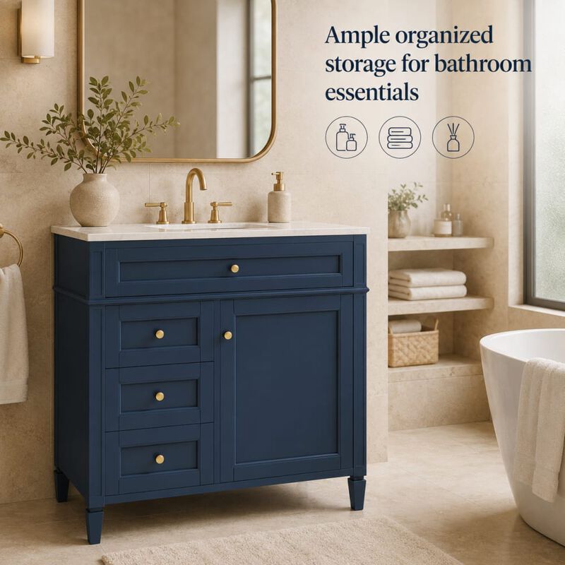 ELEMENT ACE 36 Inch Bathroom Vanity Without Top Sink, Freestanding Bathroom Storage Cabinet with 2 Drawers, Tip-Out Drawer, Adjustable Shelf and Solid Wood Frame image number 4