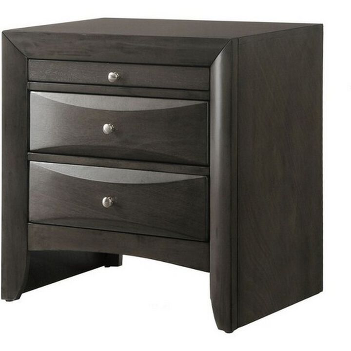 Wooden Nightstand with Two Drawers and Pull Out Tray, Brown - Benzara