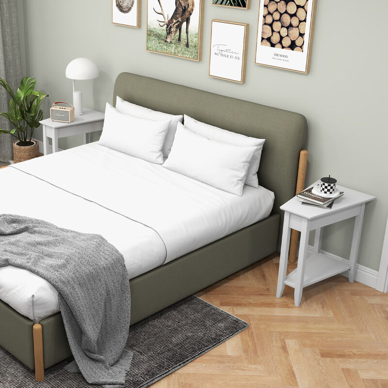 2-Tier Wedge End Table with Storage Shelf and Solid Wood Legs for Small Spaces