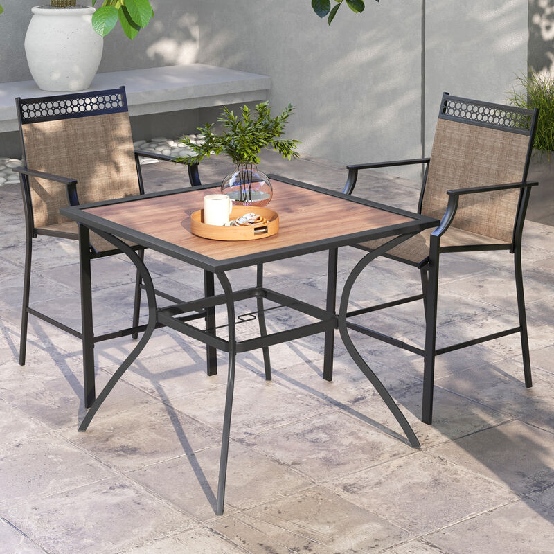 Patio Dining Table for 4 – Square Bistro Table with Umbrella Hole for Outdoor Use