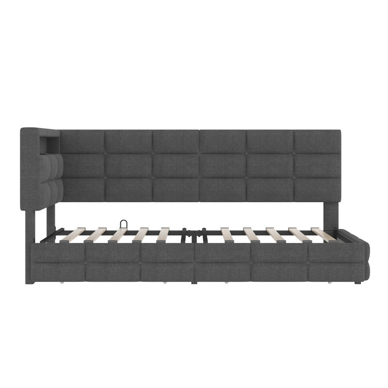 Merax Twin Size Upholstered Daybed with Storage 2 Drawers, Charging Station, LED Lights & Storage Headboard