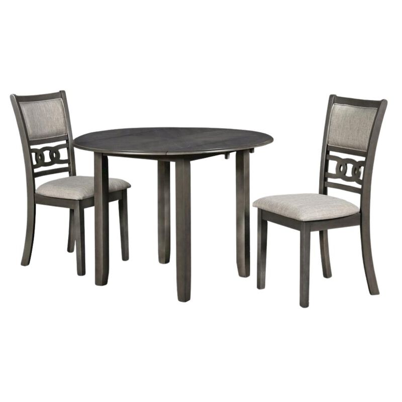 3-Piece Wood Dining Set Round Drop-Leaf Table 2 Chairs Contemporary Gray image number 0