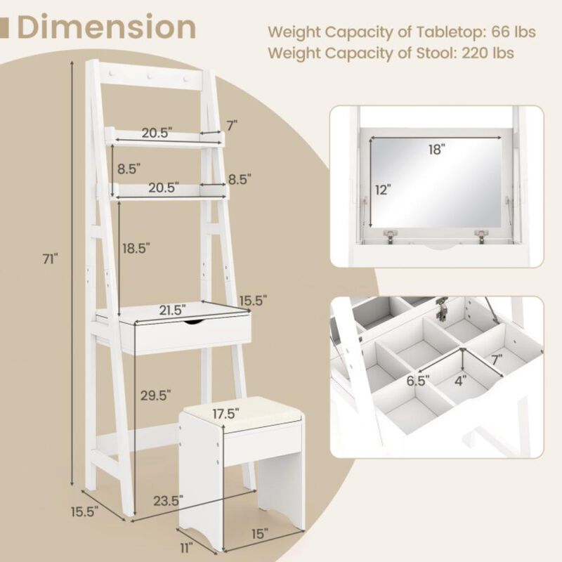 Hivvago Vanity Desk Set with Flip Top Mirror, Hidden Storage Compartments and Cushioned Stool