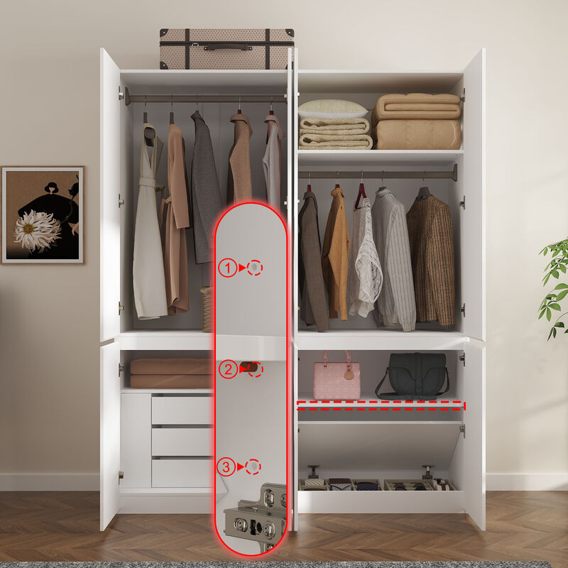 FUFU&GAGA Modern Smooth Touch White Wardrobe with 8 Doors and Hidden Storage Space, Openable Panels and Flip-Up Bottom, (63 in. W x 19.7 in. D x 78.7 in. H), Pure White