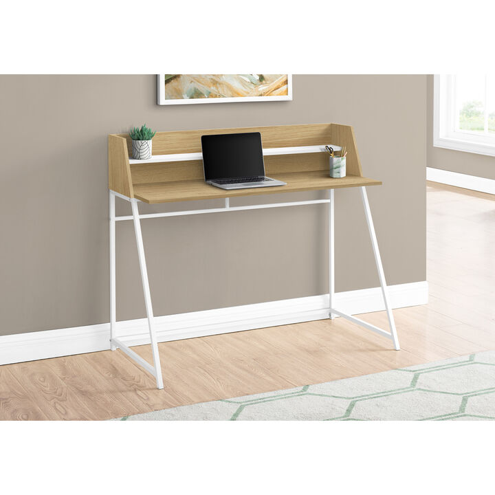 Monarch Specialties I 7543 Computer Desk, Home Office, Laptop, Storage Shelves, 48"L, Work, Metal, Laminate, Natural, White, Contemporary, Modern