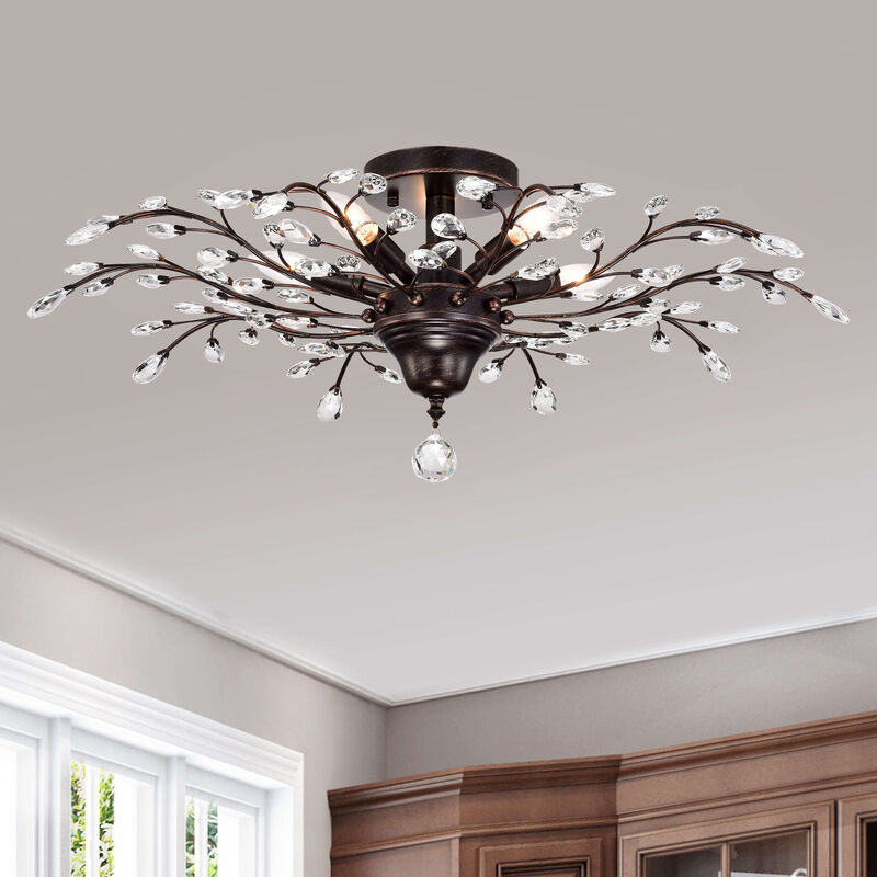 Grace 5-light Antique Copper Finish Crystal Leaves Flush Mount image number 1