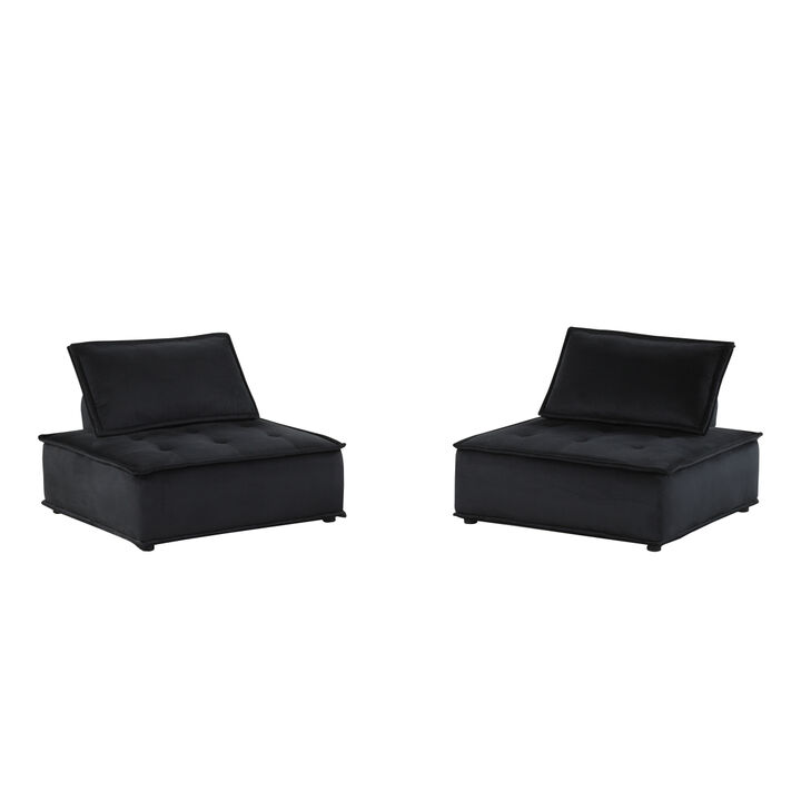 Anna Black Velvet Set of 2 Armless Lounge Chair