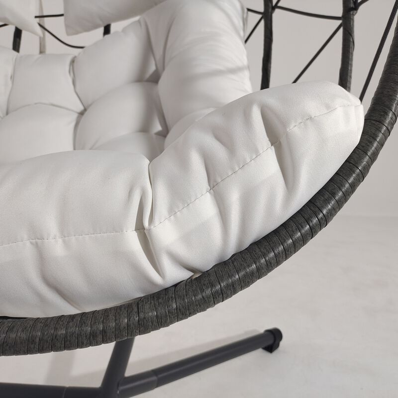 WOW PIONEER 2 Person Indoor Outdoor Hanging Egg Swing Chair with Stand Wicker Patio Hanging Basket Chair image number 7