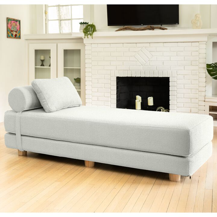 Jaxx Avida Daybed – Fold Out Queen Sleeper – Premium Boucle: Sleek and Modern Lounge for Relaxing and Overnight Guests