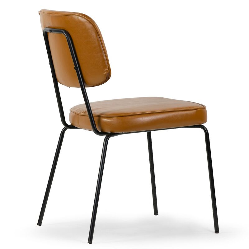 Glamour Home Set of 2 Aven Cappuccino Faux Leather Dining Chair with Black Metal Legs