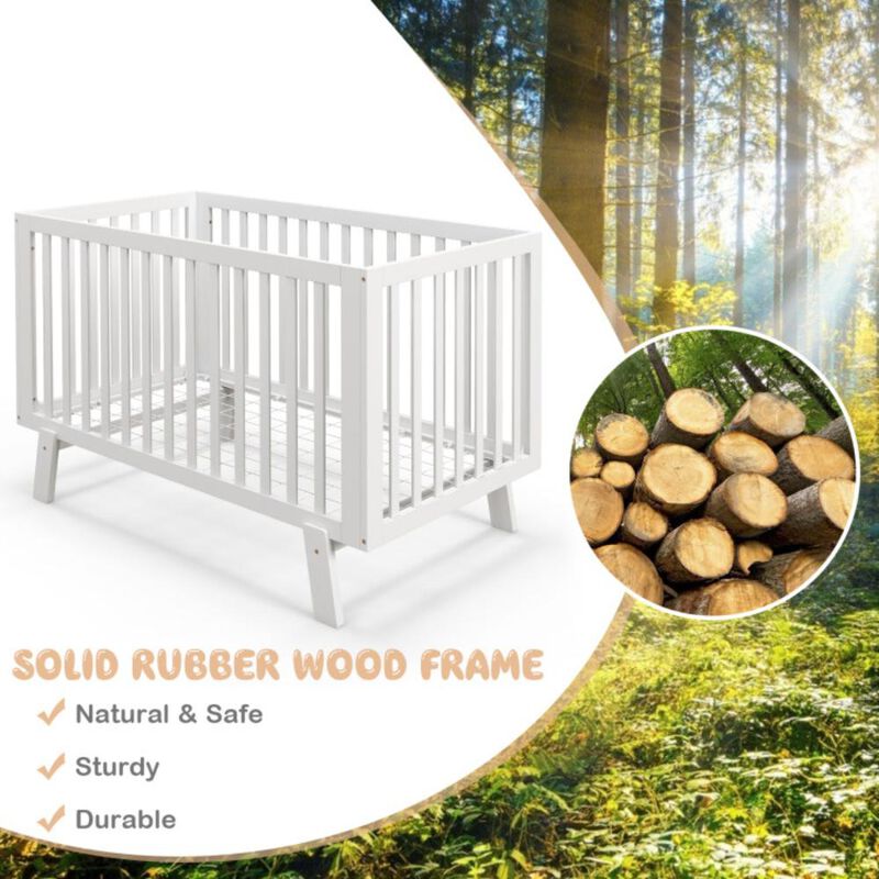 Hivvago Rubber Wood Baby Crib with Adjustable Mattress Heights and Guardrails