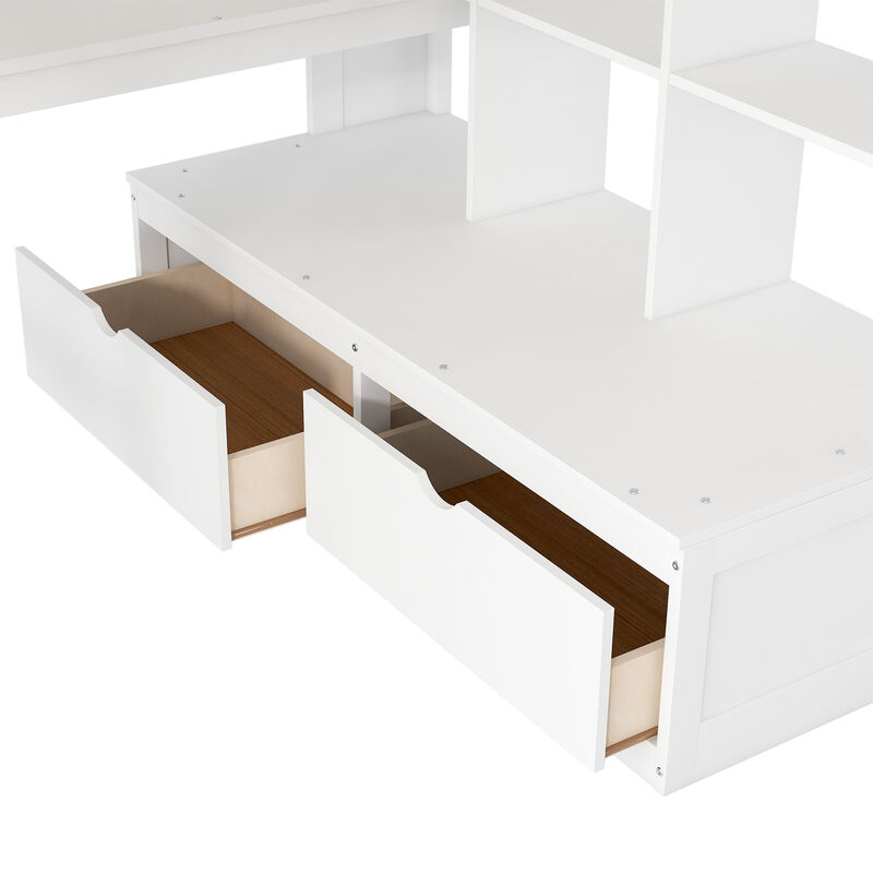 Merax Loft Bed with Desk and Storage Staircase