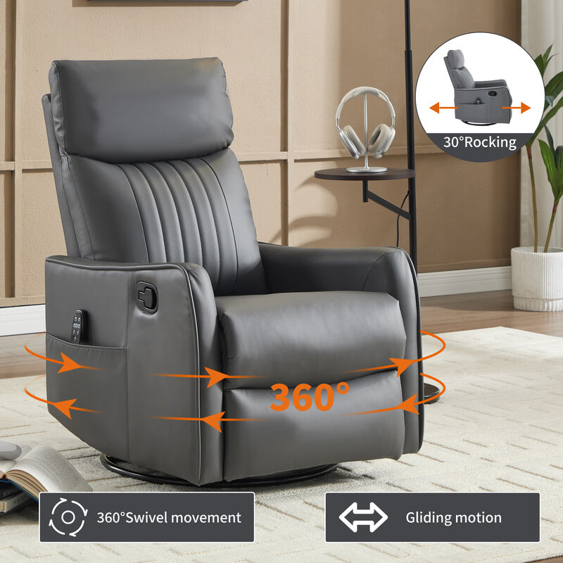 Faux Leather Manual Recliner Chair with Heat and Massage, Living Room Rocker and Swivel Chair image number 4