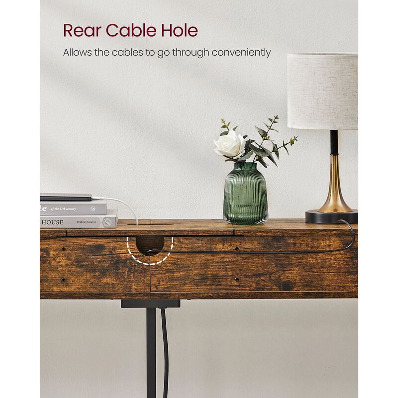 Long Console Table with Charging Station &ndash; 70" Sofa Table with Power Outlets and 3-Tier Shelves for Decor and Devices