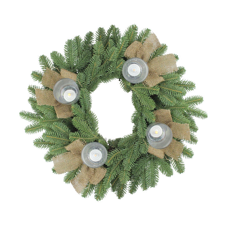 Green and Brown Pine Artificial Christmas Wreath with Candle Holder - 21-Inch  Unlit