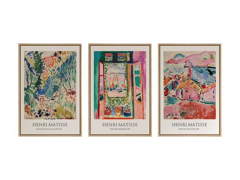 Large Framed Matisse Inspired Wall Art Set of 3 Colorful Abstract Canvas Prints image number 0