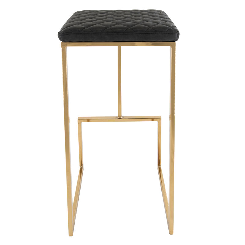 LeisureMod Quincy Stitched Leather Gold Metal Bar Stools &ndash; Set of 2, Stylish and Comfortable Seating