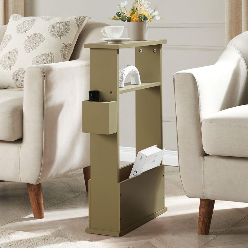 Kings Brand Furniture Zeke Narrow Side Table with Storage Shelf - Modern Sofa End Table, Small Nightstand with Magazine Rack