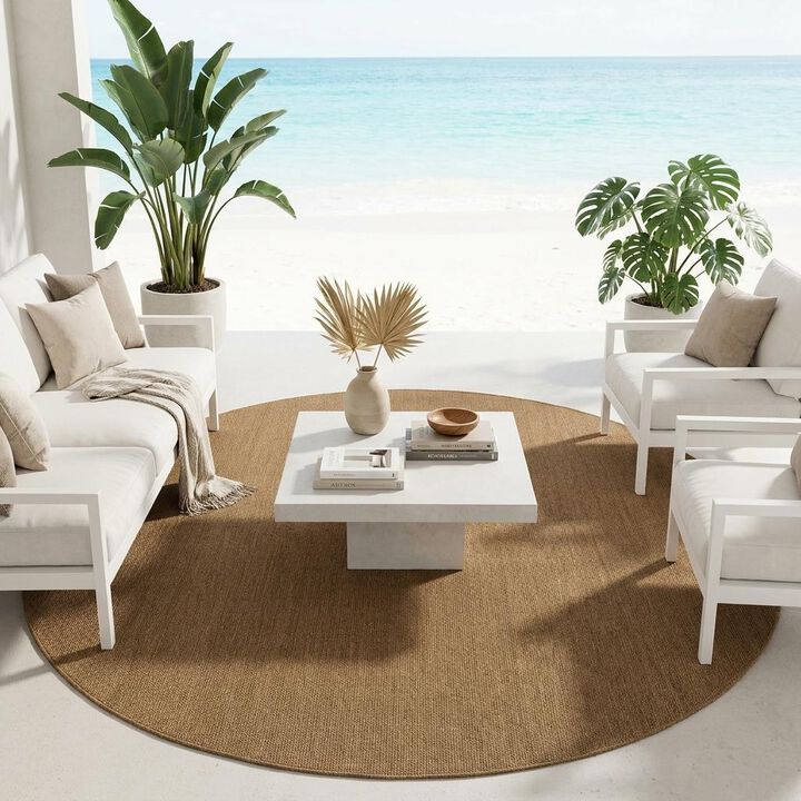 HomeRoots Round Stain Resistant Indoor Outdoor Power Loomed Area Rug