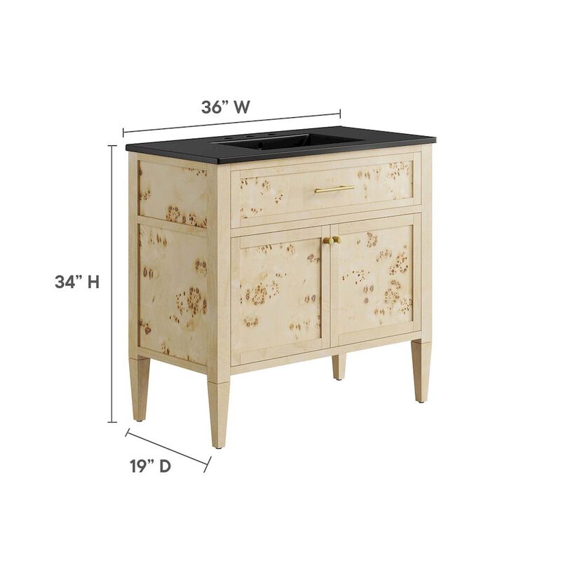 Modway Elysian 36" Wood Bathroom Vanity in Black Burl with Ceramic Sink Basin image number 3