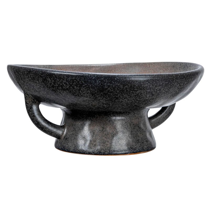 Stoneware Bowl with Handle and Base, Black Reactive Glaze image number 0