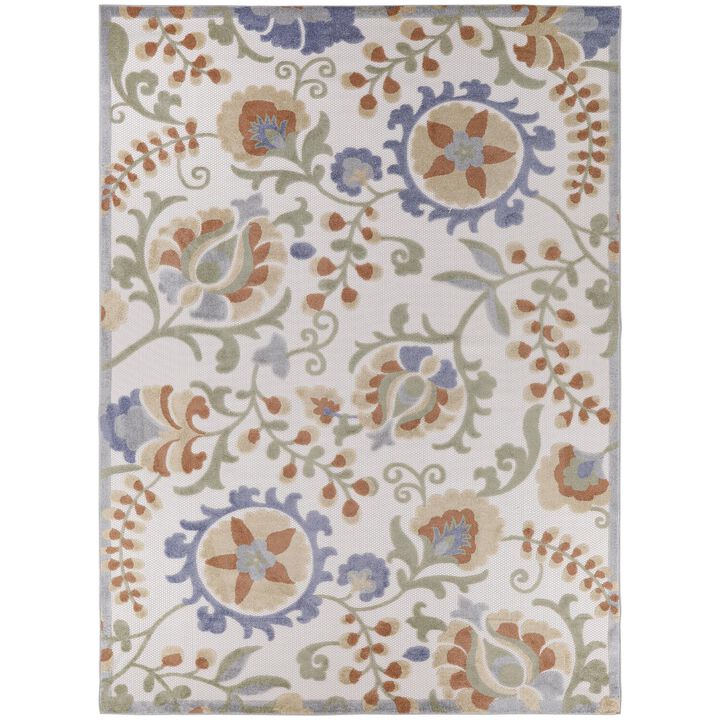 Nourison Aloha Indoor/Outdoor Ivory Blue 710"" x 106"" Area Rug, Easy Cleaning, Non Shedding, Bed Room, Living Room, Dining Ro
